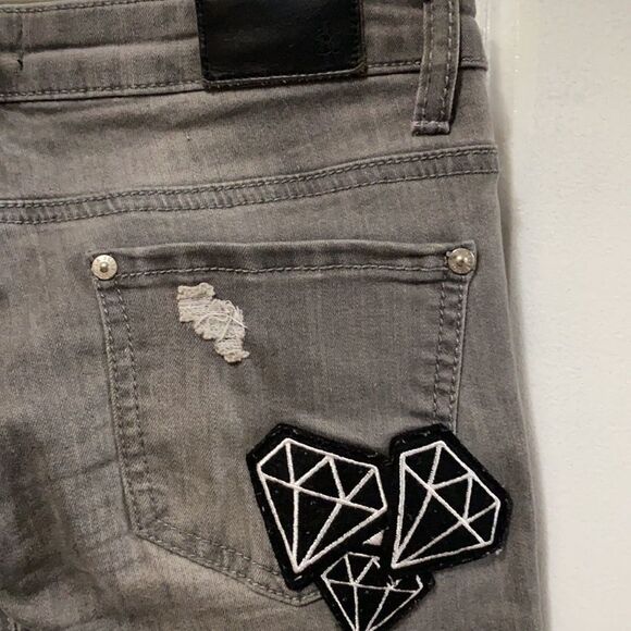 La Belle Roc Skinny Distressed Patched Jeans 5/6 - Picture 9 of 15